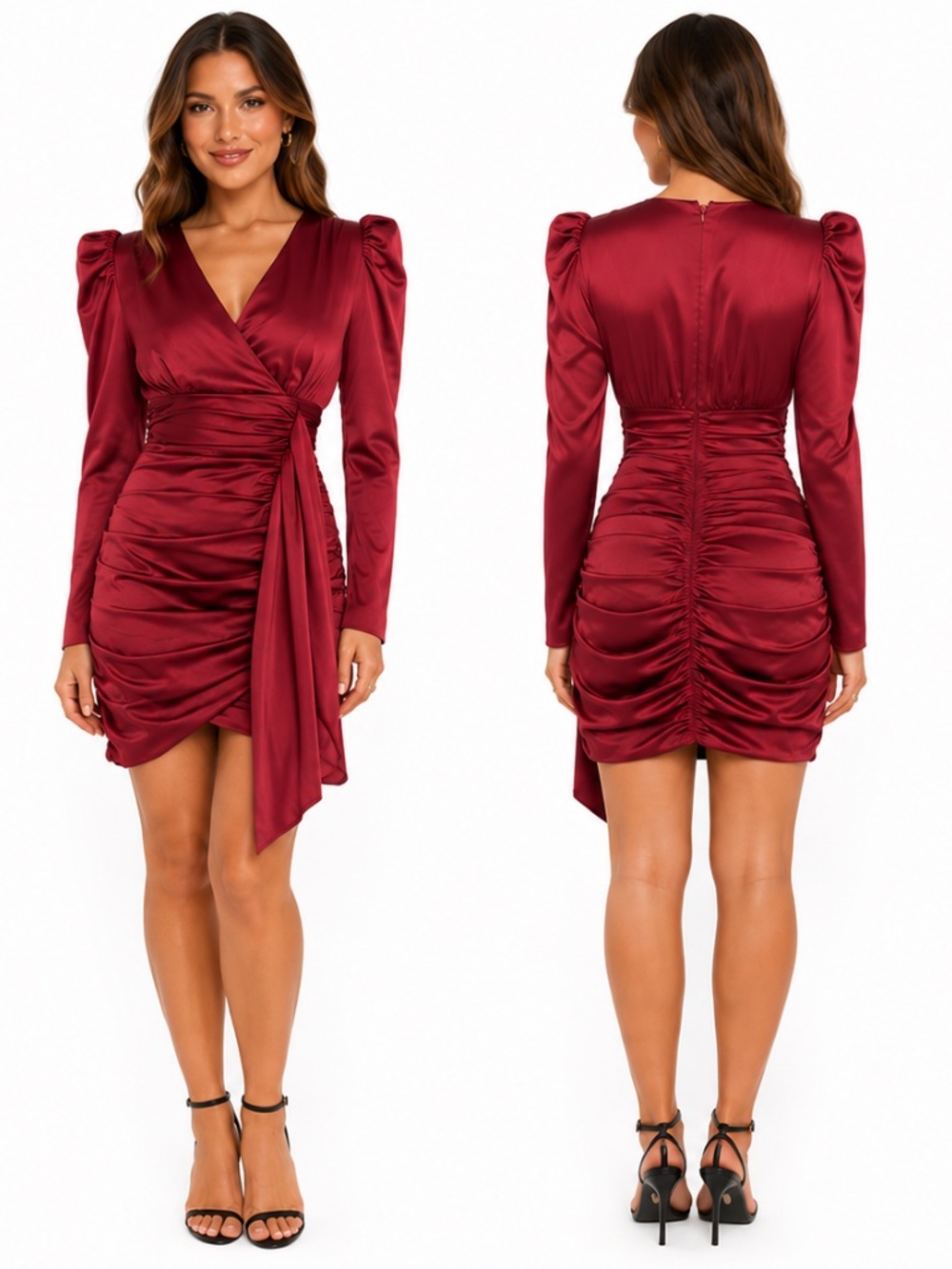 Lavish Alice. Ruby Holiday Satin Wrap Dress.